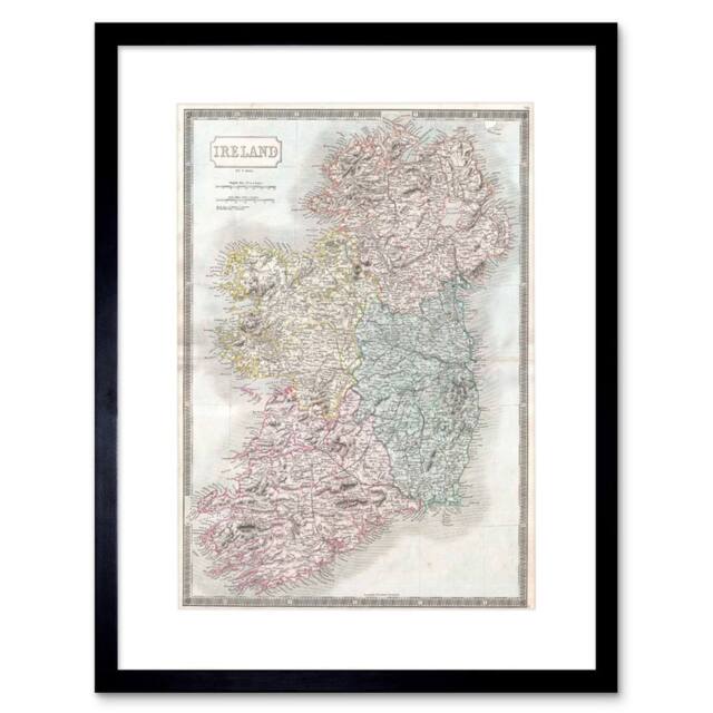 "Artery8 Map 1850 Hall Ireland Frame Wooden 12x16"" Framed Art Print in Beige - Size: W12"" x H16""" - image 1