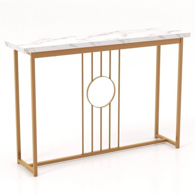 NESTLUNE Console Table Faux Marble Sofa Side End Table in White - Size: 100 cm x 15 cm - image 1