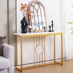 NESTLUNE Console Table Faux Marble Sofa Side End Table in White - Size: 100 cm x 15 cm - thumbnail 3