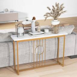 NESTLUNE Console Table Faux Marble Sofa Side End Table in White - Size: 100 cm x 15 cm - thumbnail 6