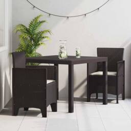 Berkfield Home Modern Garden Dining Set 3-Piece Set Brown Resin Sturdy Rectangular - thumbnail 2