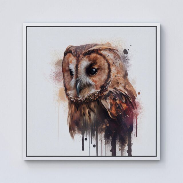 Warren Reed - Designer Tawny Owl Face Splashart Light Background Framed Canvas in Off-White - Size: w40 inch x h40 inch - image 1