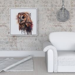 Warren Reed - Designer Tawny Owl Face Splashart Light Background Framed Canvas in Off-White - Size: w40 inch x h40 inch - thumbnail 2