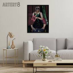 "Artery8 Carnival Mask Green Violet & Pink Beckmann Black Framed Canvas Art - Size: W12"" x H16""" - thumbnail 3