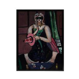 "Artery8 Carnival Mask Green Violet & Pink Beckmann Black Framed Canvas Art - Size: W12"" x H16""" - thumbnail 1