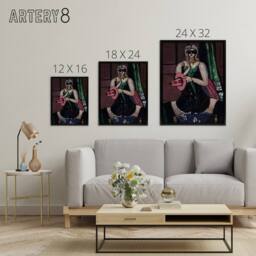 "Artery8 Carnival Mask Green Violet & Pink Beckmann Black Framed Canvas Art - Size: W12"" x H16""" - thumbnail 4