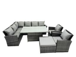 Fimous Poly Rattan Outdoor Patio Corner Sofa Set with Big Stool, 2 Chairs in Dark Grey - thumbnail 1