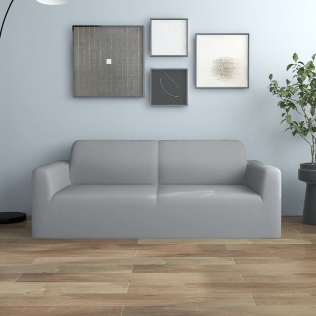 Berkfield Home 2-Seater Stretch Couch Slipcover Grey Polyester Jersey - image 1
