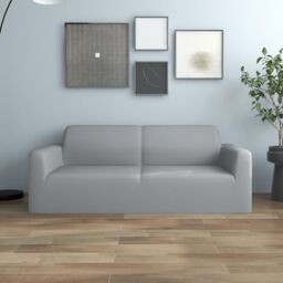 Berkfield Home 2-Seater Stretch Couch Slipcover Grey Polyester Jersey - thumbnail 1