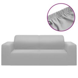 Berkfield Home 2-Seater Stretch Couch Slipcover Grey Polyester Jersey - thumbnail 2