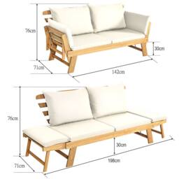 Gymax Outdoor Daybed Patio Couch Wooden Sofa Bed Folding Chaise Lounge Bench in White - thumbnail 4