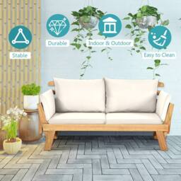 Gymax Outdoor Daybed Patio Couch Wooden Sofa Bed Folding Chaise Lounge Bench in White - thumbnail 8