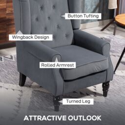 HOMCOM Retro Accent Chair Wingback Armchair with Wood Frame for Living Room in Grey - thumbnail 4