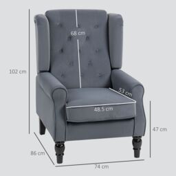 HOMCOM Retro Accent Chair Wingback Armchair with Wood Frame for Living Room in Grey - thumbnail 3