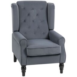HOMCOM Retro Accent Chair Wingback Armchair with Wood Frame for Living Room in Grey - thumbnail 2
