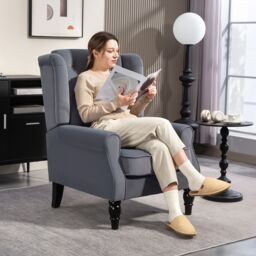 HOMCOM Retro Accent Chair Wingback Armchair with Wood Frame for Living Room in Grey