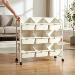 Kelvenix Triple Row Mobile Metal Plastic Office Storage Cart Shelf in White - Size: 0.6m2
