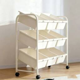 Kelvenix Triple Row Mobile Metal Plastic Office Storage Cart Shelf in White - Size: 0.6m2 - thumbnail 3