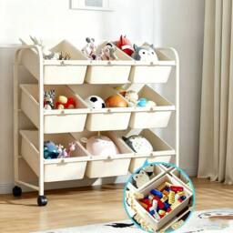 Kelvenix Triple Row Mobile Metal Plastic Office Storage Cart Shelf in White - Size: 0.6m2 - thumbnail 4