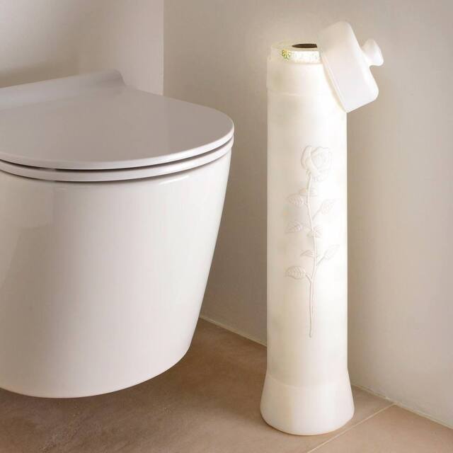 Clarsen Decorative Toilet Roll Tower - Elegant Rose Design, Holds 5 Rolls in White