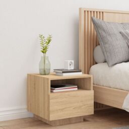 Berkfield Home Bedside Cabinet with LED Lights Sonoma Oak 40x39x37 cm in Brown - Size: 40 x 39 x 37 cm - thumbnail 3