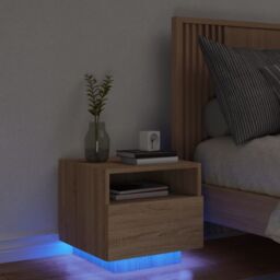 Berkfield Home Bedside Cabinet with LED Lights Sonoma Oak 40x39x37 cm in Brown - Size: 40 x 39 x 37 cm - thumbnail 1