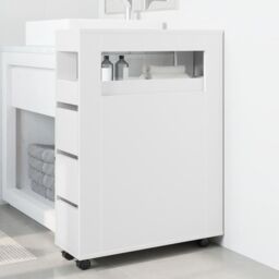 Berkfield Home Narrow Bathroom Cabinet with Wheels White Engineered Wood - thumbnail 3