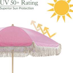 Christow Portable Parasol Beach Garden Tilting Umbrella Fringed Tassel Sun Shade UV50+ 2m in Pink - thumbnail 3
