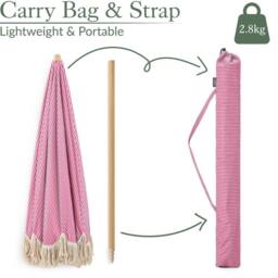Christow Portable Parasol Beach Garden Tilting Umbrella Fringed Tassel Sun Shade UV50+ 2m in Pink - thumbnail 6