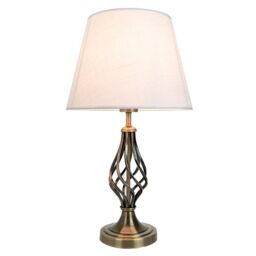 Happy Homewares Traditional Table Lamp with Barley Twist Base & Linen Shade in Metallic Gold