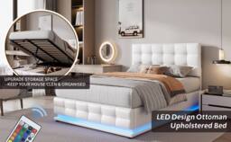 HomeTouch Kelly Double PU Faux Leather Ottoman Storage Bed with LED 4ft6 in White - thumbnail 9