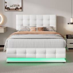 HomeTouch Kelly Double PU Faux Leather Ottoman Storage Bed with LED 4ft6 in White - thumbnail 3