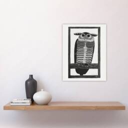 "Artery8 Stylised Horned Owl Samuel J De Mesquita Wall Art Poster Print in White - Size: W24"" x H32""" - thumbnail 4