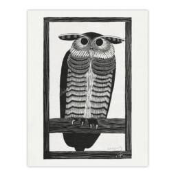 "Artery8 Stylised Horned Owl Samuel J De Mesquita Wall Art Poster Print in White - Size: W24"" x H32""" - thumbnail 1