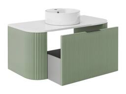 Vente-unique Fluted Wall-Hung Bathroom Unit With Countertop Basin - Matt Green - thumbnail 5