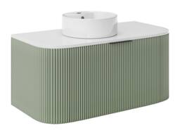 Vente-unique Fluted Wall-Hung Bathroom Unit With Countertop Basin - Matt Green - thumbnail 4