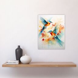"Artery8 Aerial Ballet Watercolour Artwork Bright Bold Birds In Flight Unframed Wall Art Print Poster Home Decor Premium - Size: W12"" x H16""" - thumbnail 4