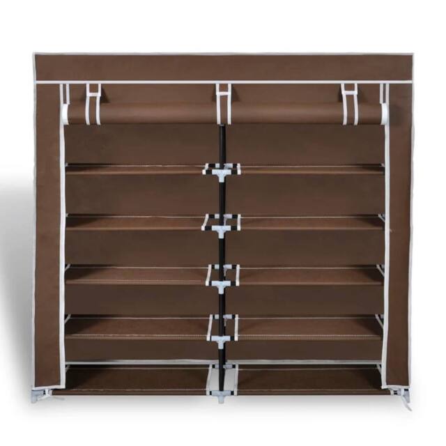 Berkfield Home Fabric Shoe Cabinet with Cover 115 x 28 x 110 cm Brown - image 1