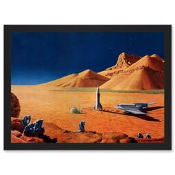 Artery8 Science Fiction Landscape Desert Space Ship Rocket Plane Mars Sci-Fi A4 Artwork Framed Wall Art Print in Black - thumbnail 1