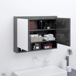 Berkfield Home Bathroom Mirror Cabinet 80x15x60 cm MDF Shining Grey - Size: 80 x 15 x 60 cm