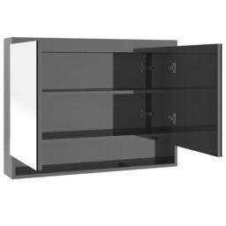 Berkfield Home Bathroom Mirror Cabinet 80x15x60 cm MDF Shining Grey - Size: 80 x 15 x 60 cm - thumbnail 2