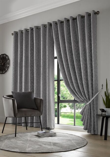 Luxury Living Keswick Fully Lined Ring Top Curtains in Metallic Silver - Size: 168 cm width x 183 cm drop - image 1