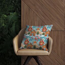 Warren Reed - Designer Christmas Gingerbread House Outdoor Cushion in Blue - Size: 60 cm x 60 cm - thumbnail 2