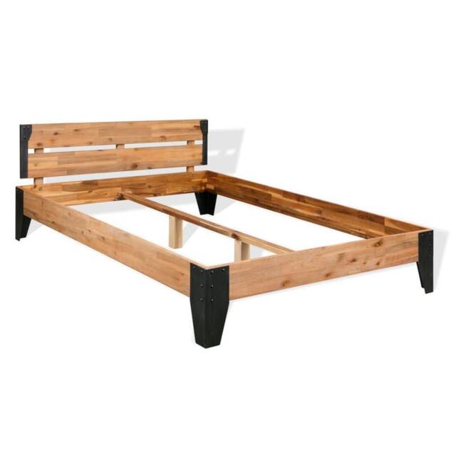 Berkfield Home Bed Frame Solid Acacia Wood Steel 152x203 cm in Brown - image 1