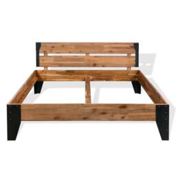 Berkfield Home Bed Frame Solid Acacia Wood Steel 152x203 cm in Brown - thumbnail 2
