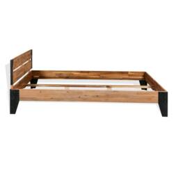 Berkfield Home Bed Frame Solid Acacia Wood Steel 152x203 cm in Brown - thumbnail 3