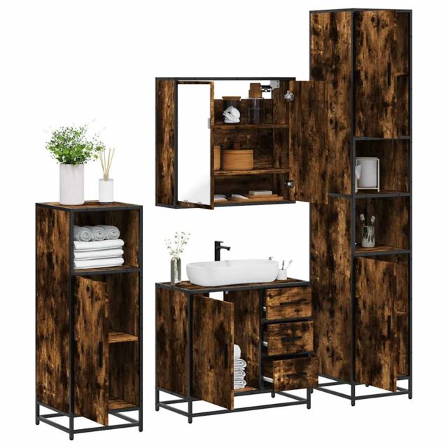 Berkfield Home 4¬†Piece Bathroom Furniture Set¬†Smoked Oak Engineered Wood in Brown - image 1
