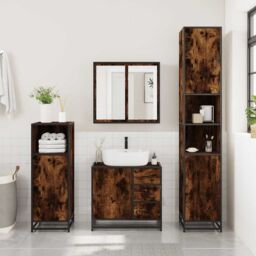 Berkfield Home 4¬†Piece Bathroom Furniture Set¬†Smoked Oak Engineered Wood in Brown - thumbnail 4