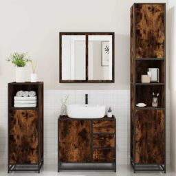 Berkfield Home 4¬†Piece Bathroom Furniture Set¬†Smoked Oak Engineered Wood in Brown - thumbnail 3