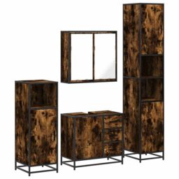 Berkfield Home 4¬†Piece Bathroom Furniture Set¬†Smoked Oak Engineered Wood in Brown - thumbnail 2